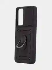Черный чехол для Tecno Pova 4 противоударный КАРТОФАН, пластиковый, с магнитом и кольцом