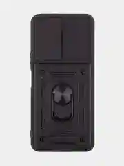Черный чехол для Tecno Pova 4 противоударный КАРТОФАН, пластиковый, с магнитом и кольцом