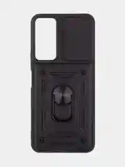 Черный чехол для Tecno Pova 4 противоударный КАРТОФАН, пластиковый, с магнитом и кольцом