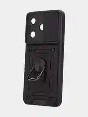 Черный чехол для Tecno Spark 10 10C противоударный КАРТОФАН пластиковый с магнитом-кольцом шторка