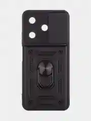 Черный чехол для Tecno Spark 10 10C противоударный КАРТОФАН пластиковый с магнитом-кольцом шторка