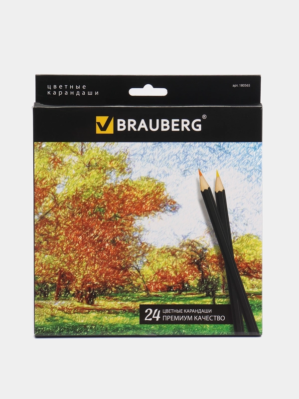 Карандаши цветные BRAUBERG "Artist line", 24 цв., черный корпус, заточенные
