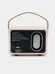 Розовый колонка блютуз портативная "Ретро радио", Fm, USB, Bluetooth