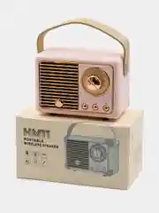 Розовый колонка блютуз портативная "Ретро радио", Fm, USB, Bluetooth