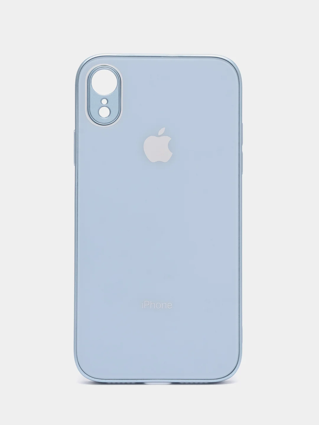 Светло-синий чехол силиконовый для iPhone 7 / 8 / 11 / 12 / 13 / 14 / Plus / Pro Max, со стеклянной панелью