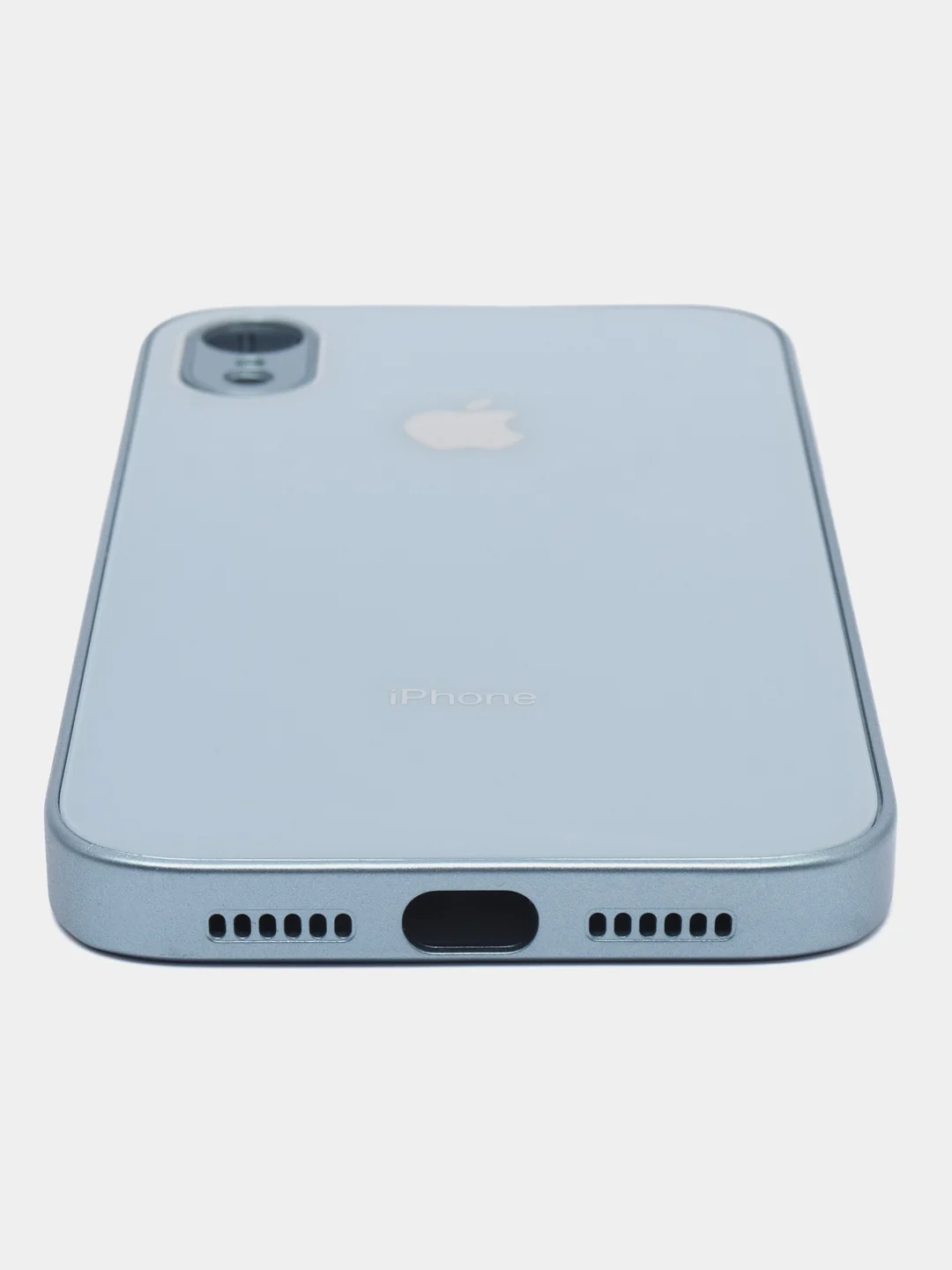 Небесно-голубой чехол силиконовый для iPhone 7 / 8 / 11 / 12 / 13 / 14 / Plus / Pro Max, со стеклянной панелью