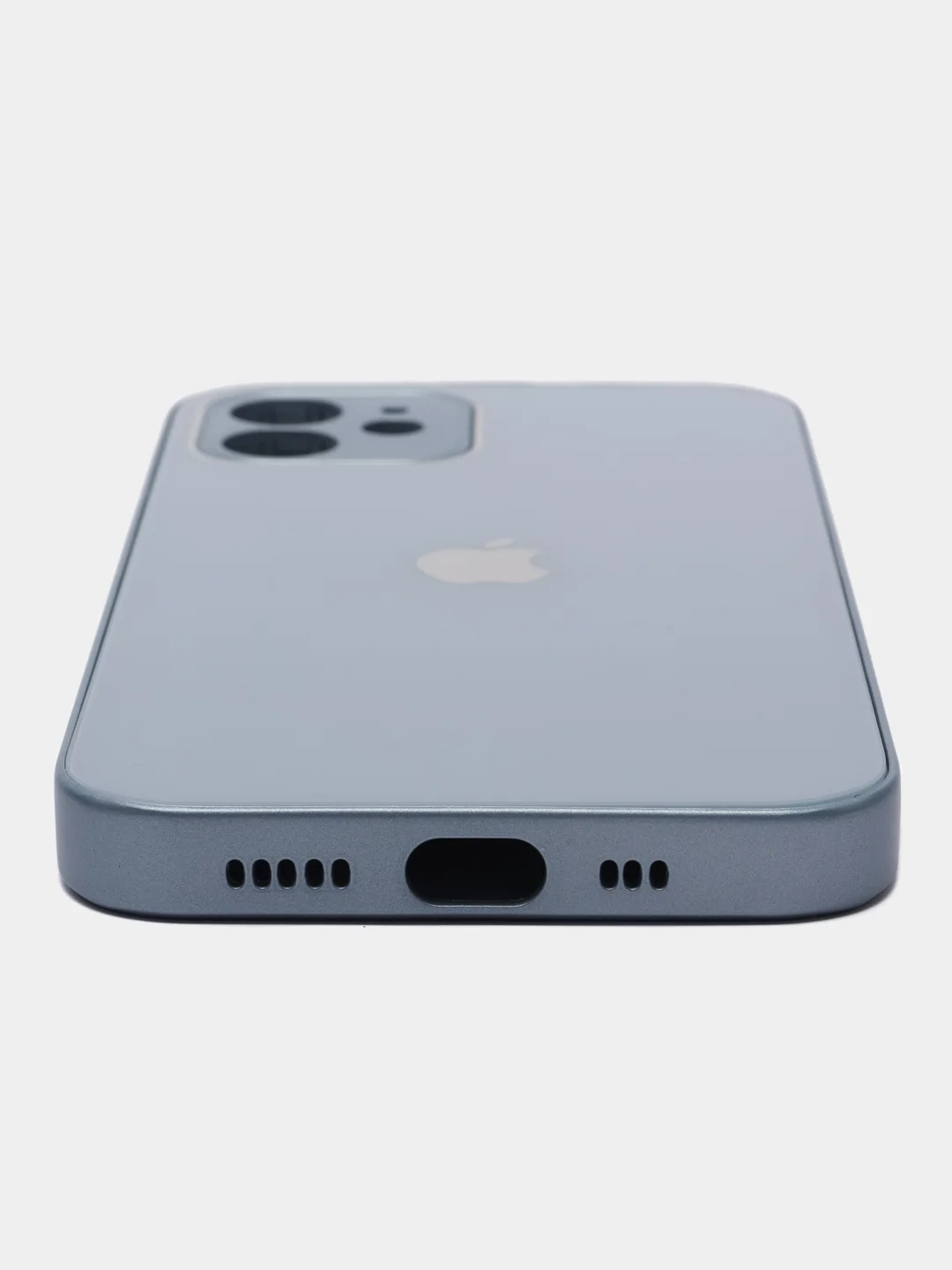 Светло-синий чехол силиконовый для iPhone 12, со стеклянной панелью