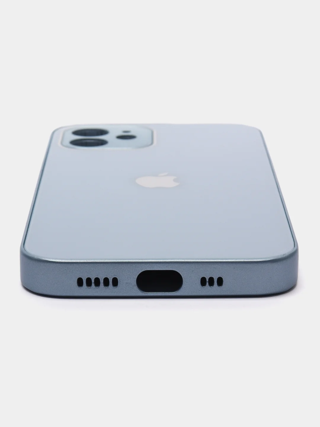 Синий силиконовый чехол для iPhone 12, со стеклянной панелью