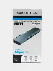 Тёмно-серый хаб USB-C для MacBook, 7 в 1: USB 3.0, Type-C, TF/SD Card Reader, 2 вида