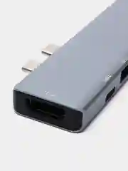Тёмно-серый хаб USB-C для MacBook, 7 в 1: USB 3.0, Type-C, TF/SD Card Reader, 2 вида