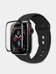 Защитное стекло для часов Apple Watch глянцевое, черная рамка, 38, 40, 42 mm