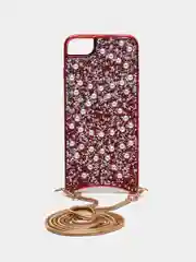 Красный чехол с цепочкой iPhone 6 / 7 / 8 / Se 2020 / 6 Plus / 7 Plus / 8 Plus стразы, жемчуг