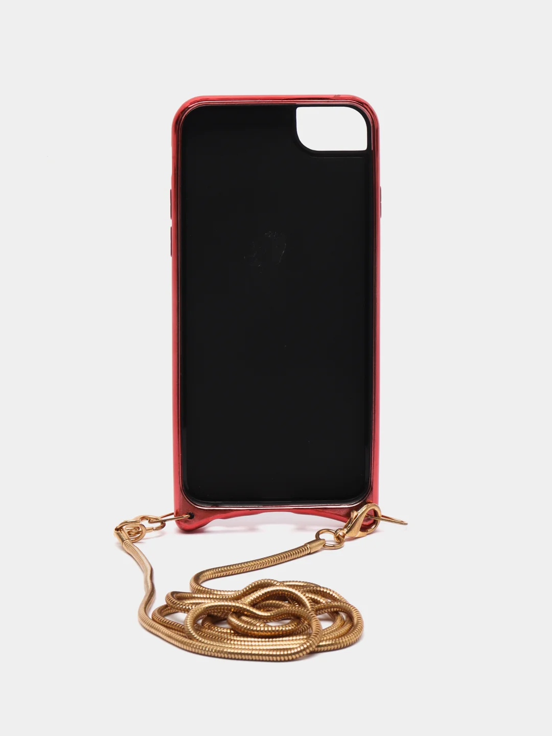 Красный чехол с цепочкой iPhone 6 / 7 / 8 / Se 2020 / 6 Plus / 7 Plus / 8 Plus стразы, жемчуг