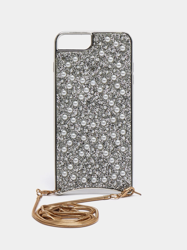 Чехол с цепочкой iPhone 6 / 7 / 8 / Se 2020 / 6 Plus / 7 Plus / 8 Plus стразы, жемчуг