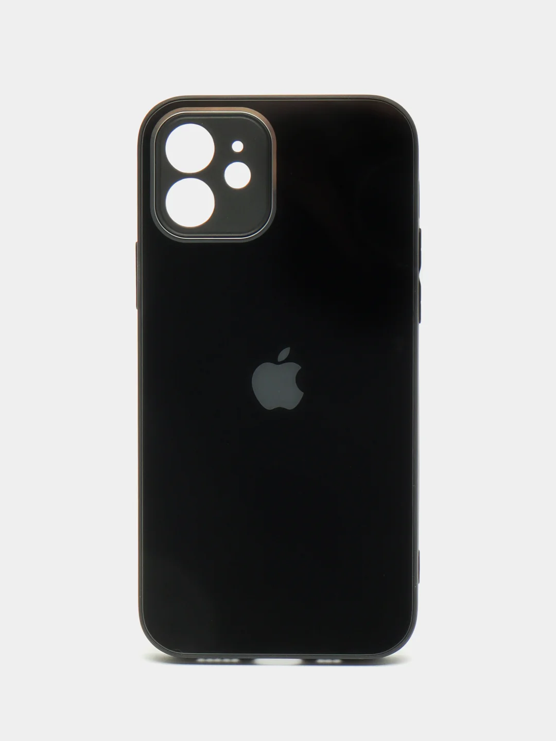 Черный чехол силиконовый для iPhone 12, со стеклянной панелью