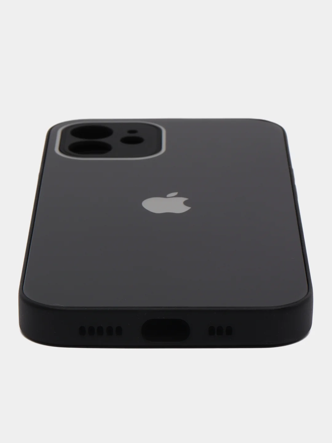 Черный чехол силиконовый для iPhone 12, со стеклянной панелью