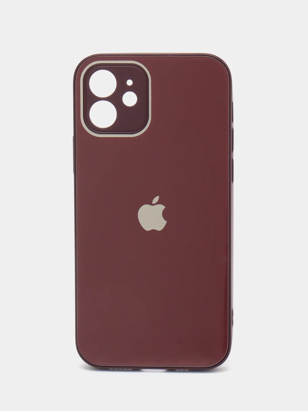 Тёмно-бордовый чехол силиконовый для iPhone 12, со стеклянной панелью