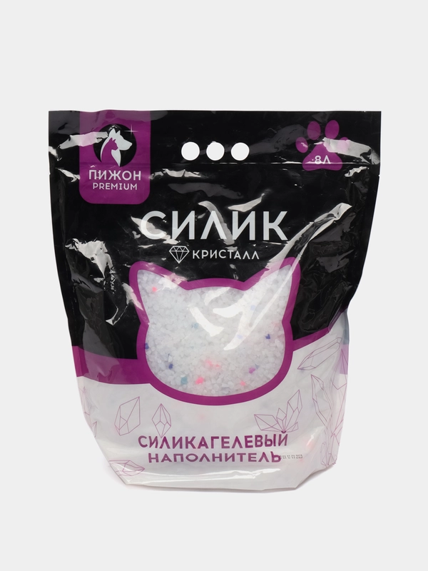 Наполнитель силикагелевый Пижон Premium "Crystal", колотый, 8 л