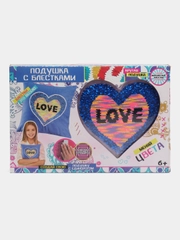 Подушка с блестками LOVE "Сделай сам", синий, розовый