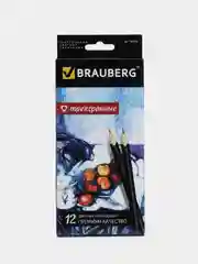 Карандаши цветные BRAUBERG "Artist line", 12 цв, трехгранные, черный корпус