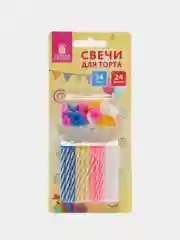 Набор свечей для торта 24 шт., 6 см, 24 держателя, ЗОЛОТАЯ СКАЗКА, в блистере, 591445