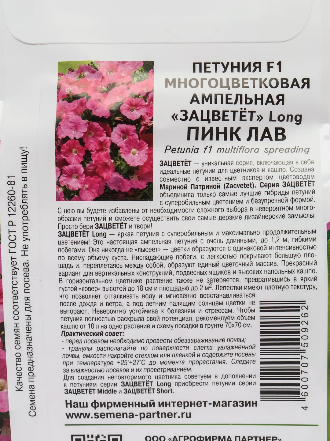 Петуния "Пинк лав", партнер, семена, цветы