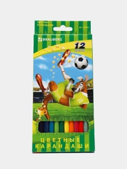 Карандаши цветные BRAUBERG "Football match", 12 цв., заточенные, карт. упак.,180534