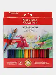 Карандаши цветные акварельные BRAUBERG "АКАДЕМИЯ", 24 цвета, шестигранные,высокое качество