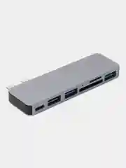 Тёмно-серый хаб USB-C для MacBook, 7 в 1: USB 3.0, Type-C, TF/SD Card Reader, 2 вида