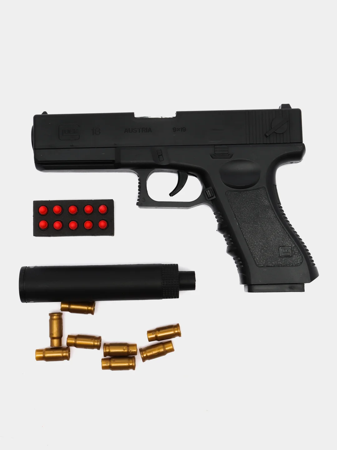 Угольный пистолет игрушечный перезаряжаемый Glock с глушителем, оружие, подарок на 23 февраля