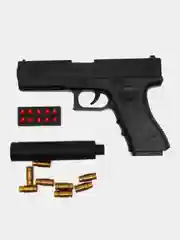 Угольный пистолет игрушечный перезаряжаемый Glock с глушителем, оружие, подарок на 23 февраля
