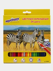Карандаши цветные ЮНЛАНДИЯ "МИР ЖИВОТНЫХ", 24 цветов, классические заточенные, 181385