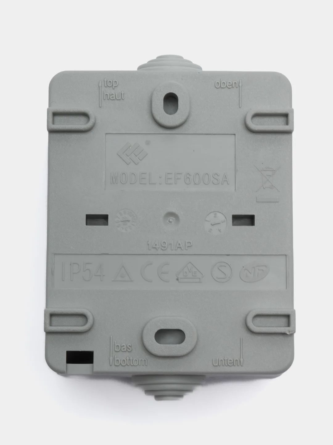 Розетка одноместная IP54 220V с заземлением, цвет серый, с крышкой, открытая установка