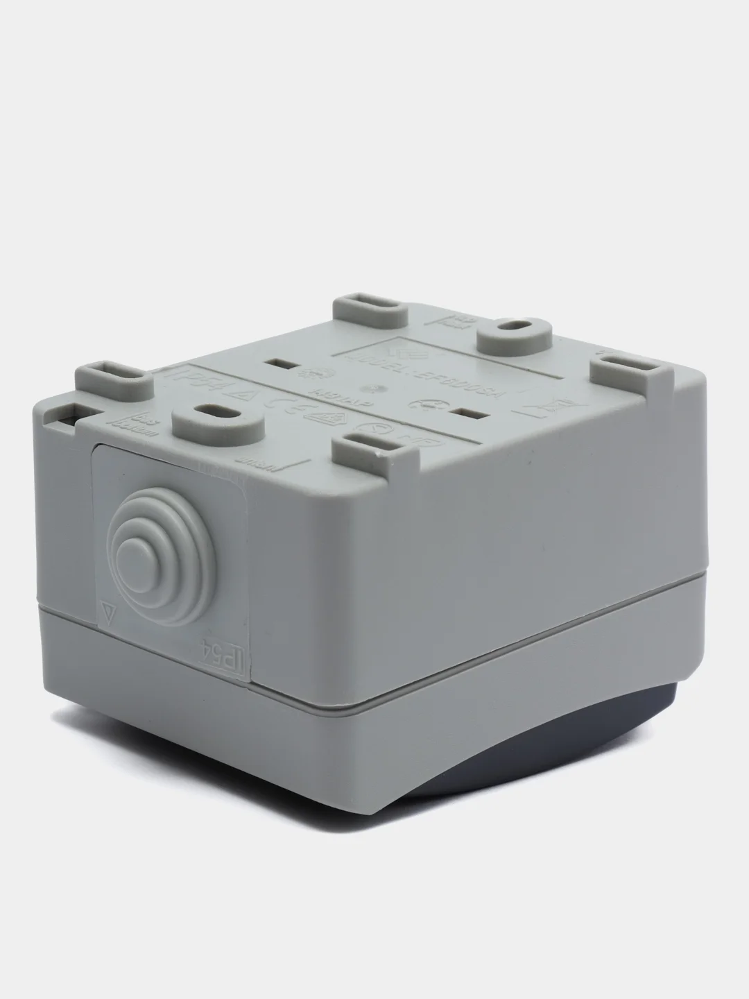 Розетка одноместная IP54 220V с заземлением, цвет серый, с крышкой, открытая установка