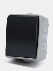 Розетка одноместная IP54 220V с заземлением, цвет серый, с крышкой, открытая установка