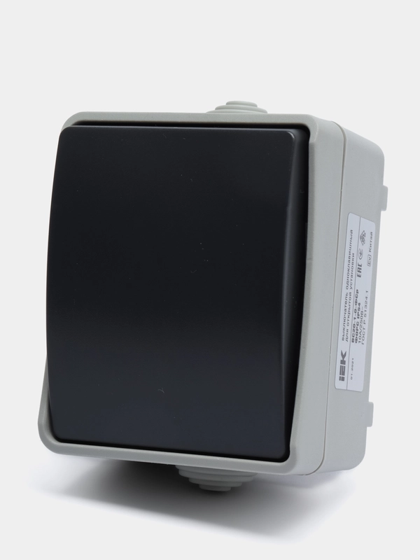 Розетка одноместная IP54 220V с заземлением, цвет серый, с крышкой, открытая установка
