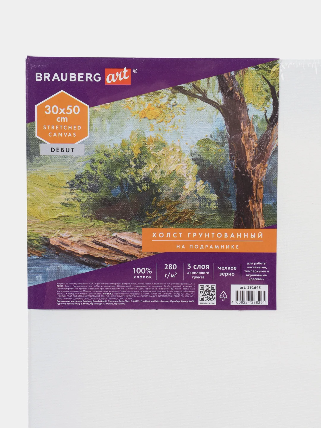 Холст, полотно для рисования на подрамнике в коробе, 4 штуки (30х50 см), Brauberg 880356