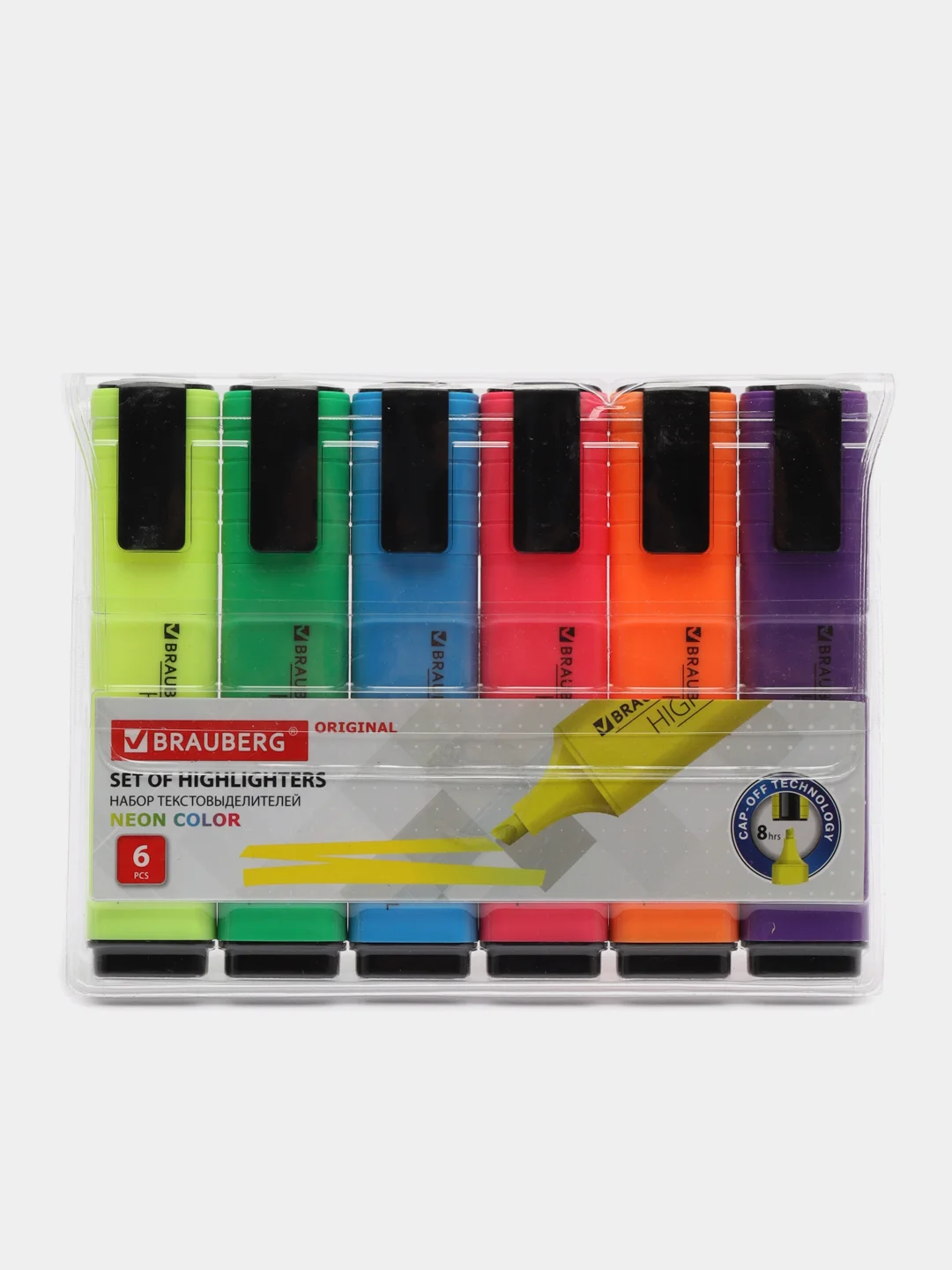 Набор текстовыделителей 6 ЦВЕТОВ, BRAUBERG "ORIGINAL NEON", линия 1-5 мм, 152216