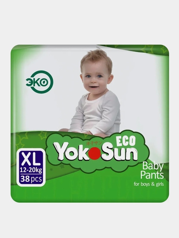Детские подгузники-трусики YokoSun Eco размер XL (12-20 кг), 38 шт.