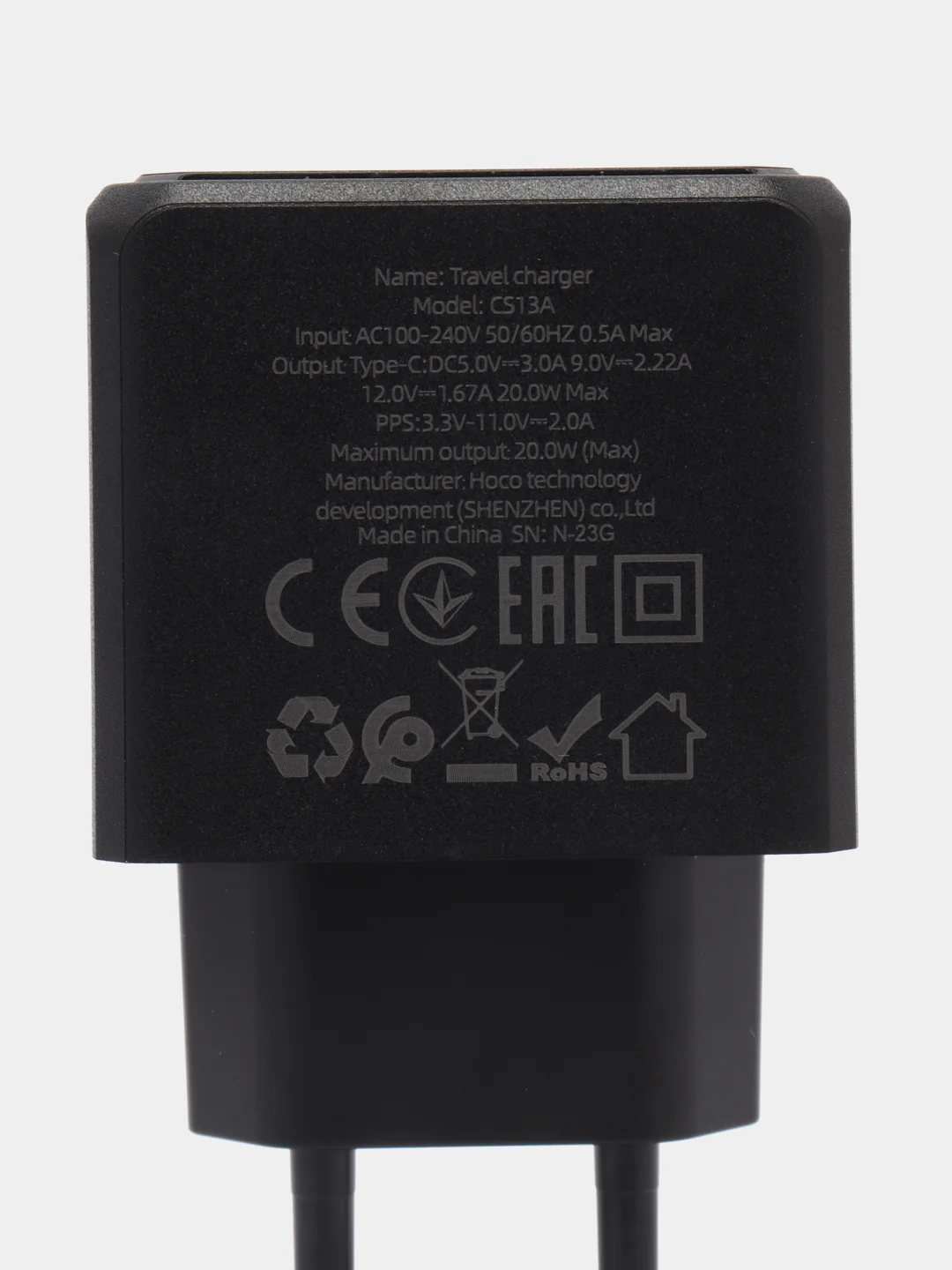 Черный сетевое зарядное устройство Hoco CS13A, PD 20W