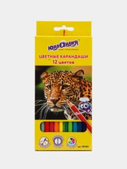 Карандаши цветные ЮНЛАНДИЯ "МИР ЖИВОТНЫХ", 12 цветов, классические заточенные, 181383