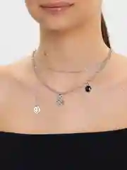 Серебряный цепь на шею женская, многослойная цепочка, цепочка с подвеской, подвеска мишка