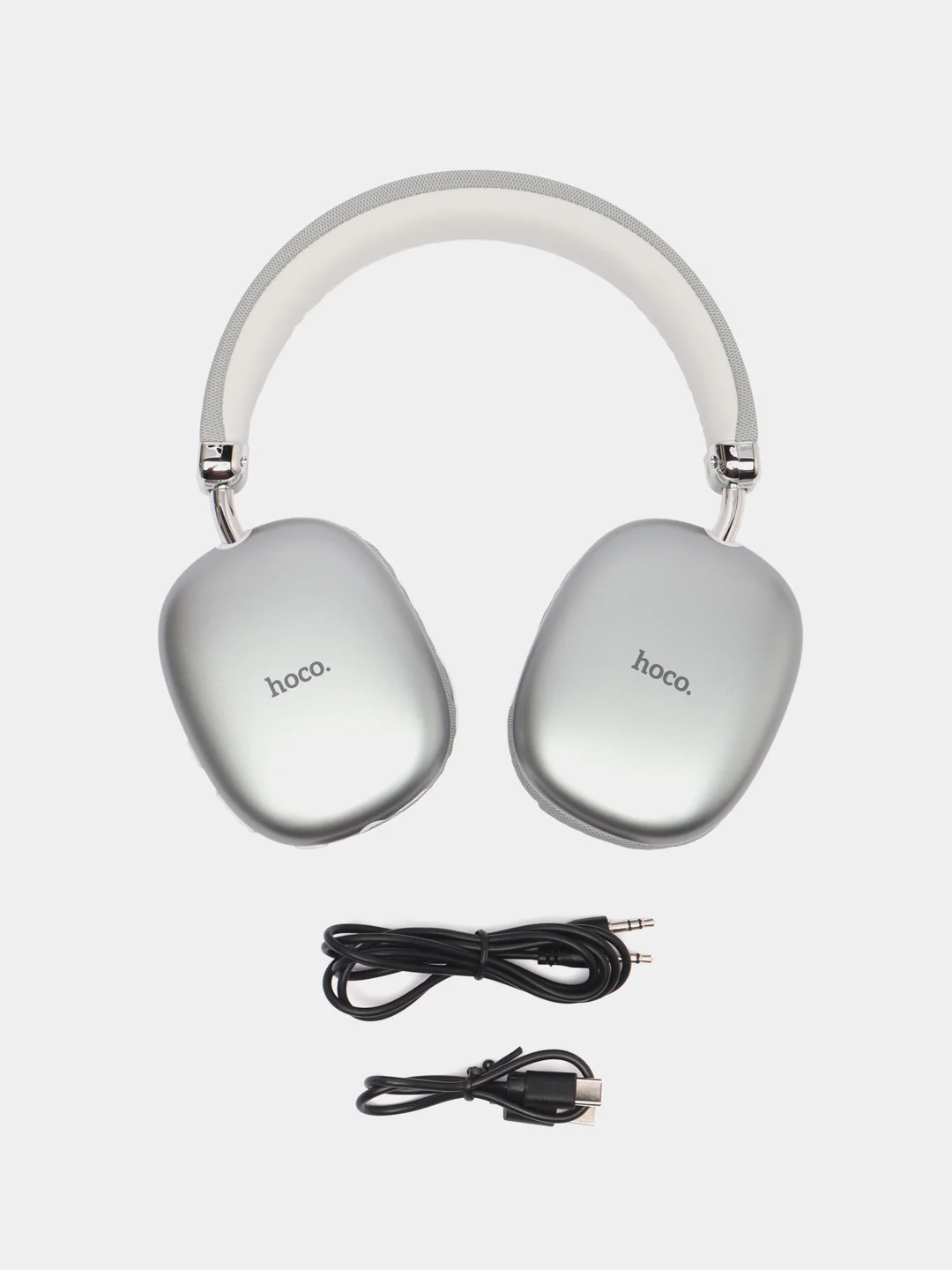 Серебряный наушники беспроводные Hoco W-35 Premium, Bluetooth, Type-C, Jack 3.5