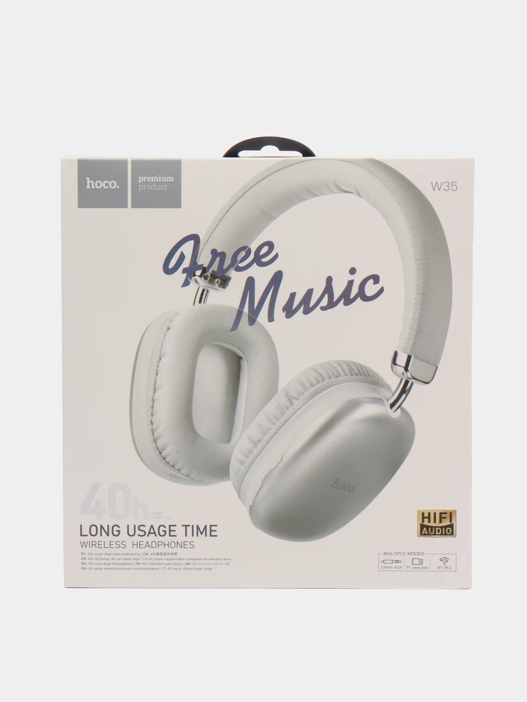 Серебряный наушники беспроводные Hoco W-35 Premium, Bluetooth, Type-C, Jack 3.5