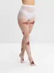 Белые капроновые колготки с узором розы