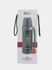 Бежевый термос для чая, кофе, воды с ручкой и ремнем