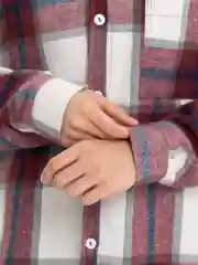 Бордовый рубашка женская в клетку, оверсайз, теплая