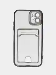 Черный чехол на Айфон, с карманом для карт, IPhone XR 11 12 13 14 15 Pro Max, картхолдер