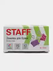 Зажимы для бумаг STAFF Profit, КОМПЛЕКТ 12 шт, 15 мм, на 45 листов, цветные, карт.коробка