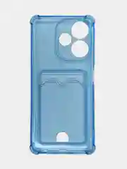 Голубой чехол для Infinix Hot 30, Инфиникс Хот 30 прозрачный, с карманом для карты